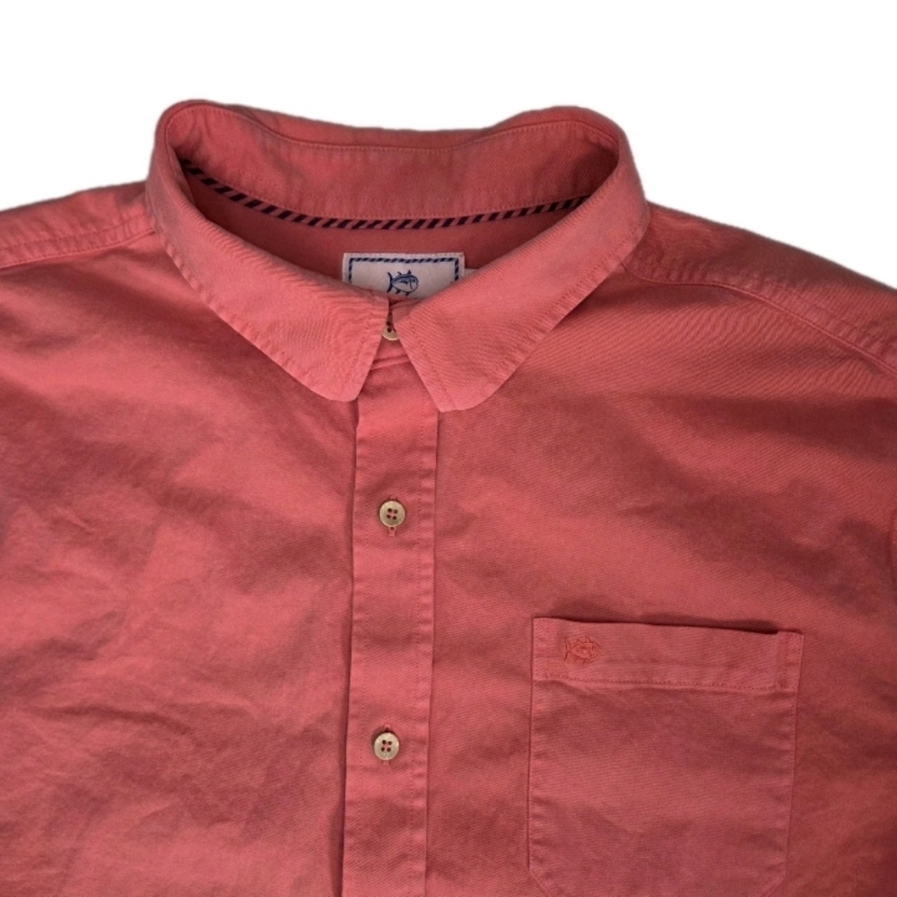 Southern Tide Mens Windley Garment Dyed Short Sleeve Shirt Rosewood Red Size L
